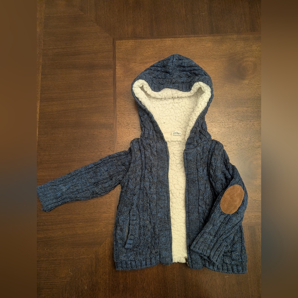 Cozy EGG Blue Knit Hooded Zip Up Sweater